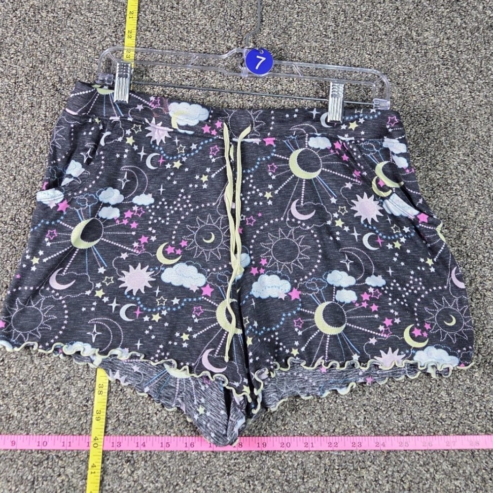 Secret Treasures Sleep Shorts Womens Large Gray Celestial Moon Star Lettuce Trim